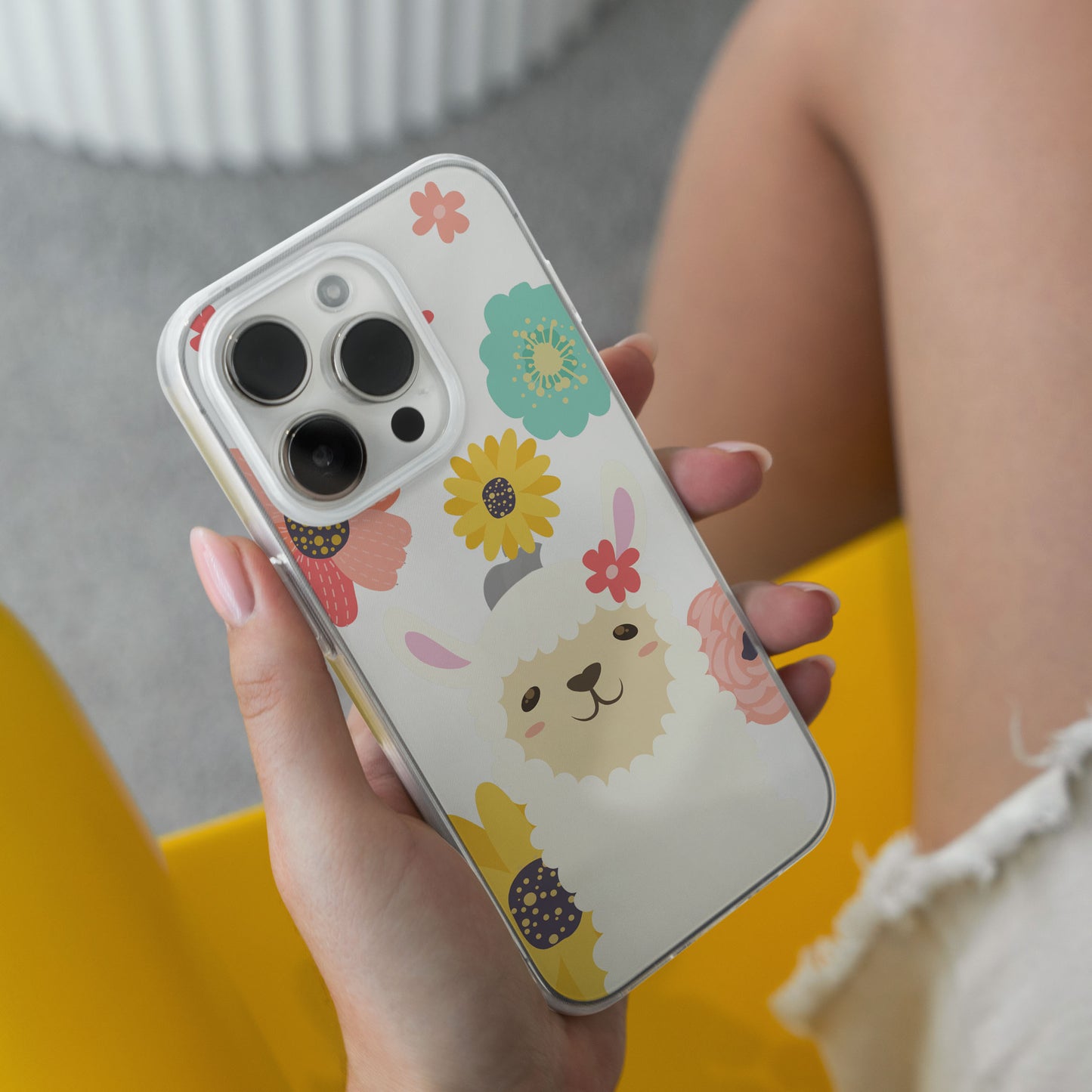 Alpaca in Flowers - Protective Phone Case for iPhone, Samsung Galaxy and Google Pixel