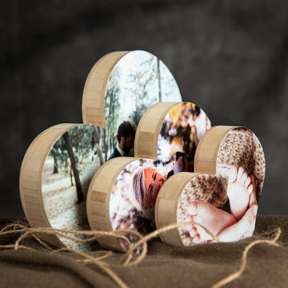 Custom Photo on Wood, Personalised Heart Wooden Block