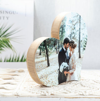 Custom Photo on Wood, Personalised Heart Wooden Block