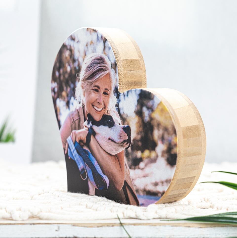 Custom Photo on Wood, Personalised Heart Wooden Block