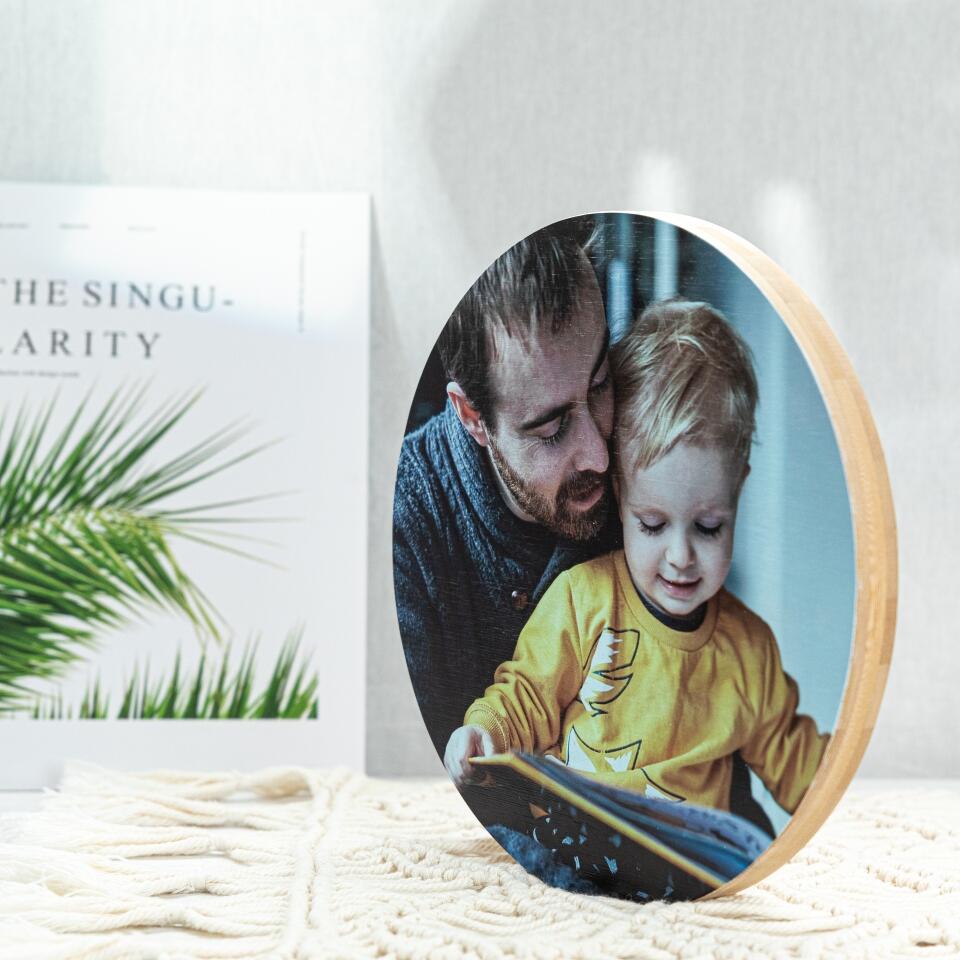 Custom Photo on Wood, Personalised Round Wooden Block