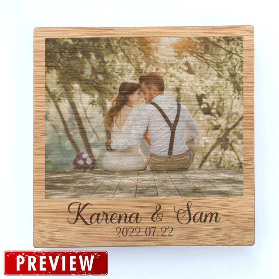 Custom Photo & Name Print on Square Wood Block (Pure Wood Finish)