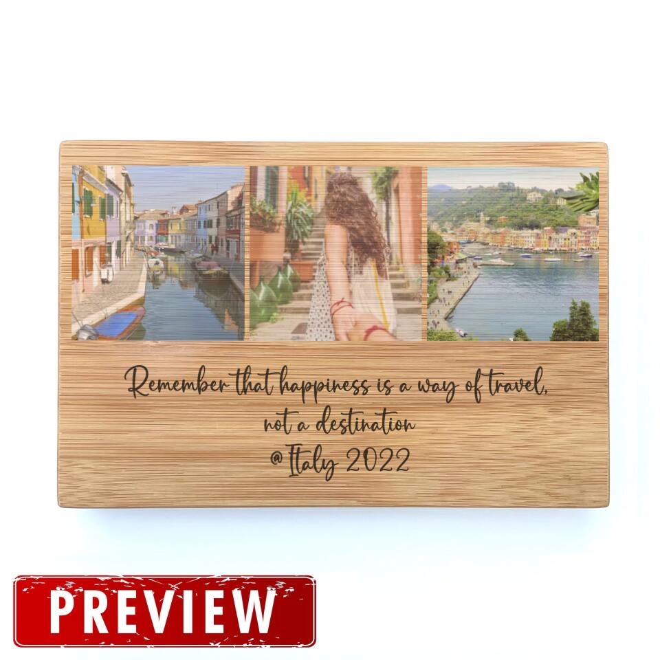 Custom Collage Photo with Text Print on Rectangle Wood Block (Pure Wood Finish)