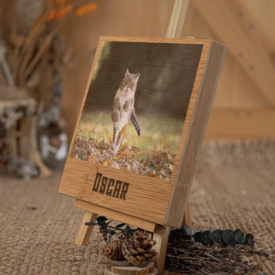 Custom Photo & Name Print on Square Wood Block (Pure Wood Finish)