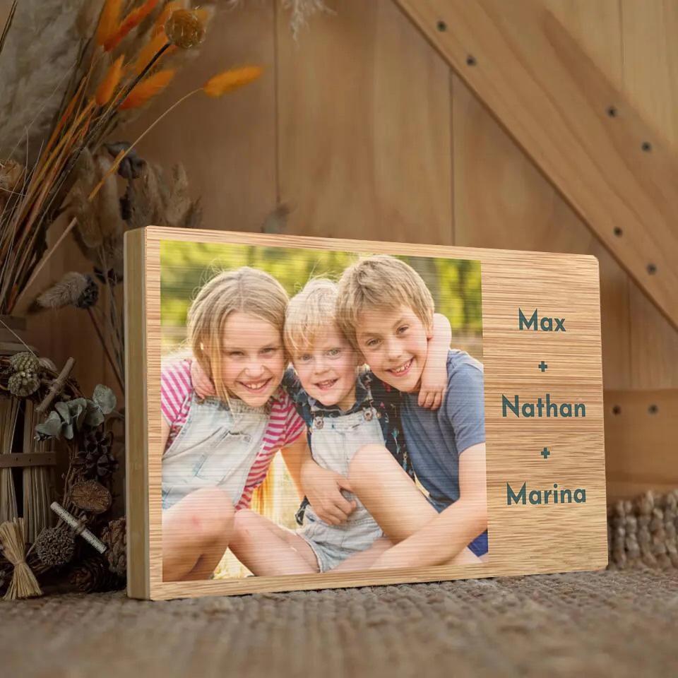 Custom Photo & Name on Rectangle Wood Block (Pure Wood Finish)