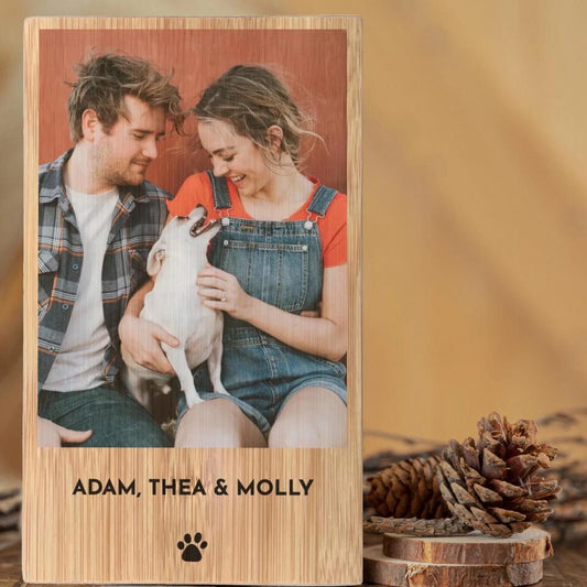 Custom Photo & Name on Wood Plaque, Vertical Rectangle Wooden Block (Pure Wood Finish)