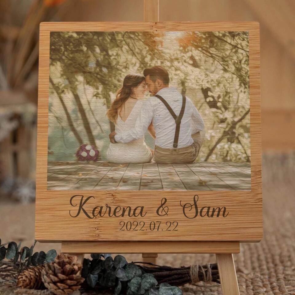 Custom Photo & Name Print on Square Wood Block (Pure Wood Finish)