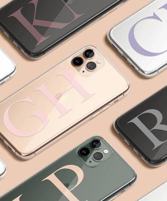 Custom Name Large Initial Monogram Clear Phone Case for iPhone, Samsung Galaxy and Google Pixel