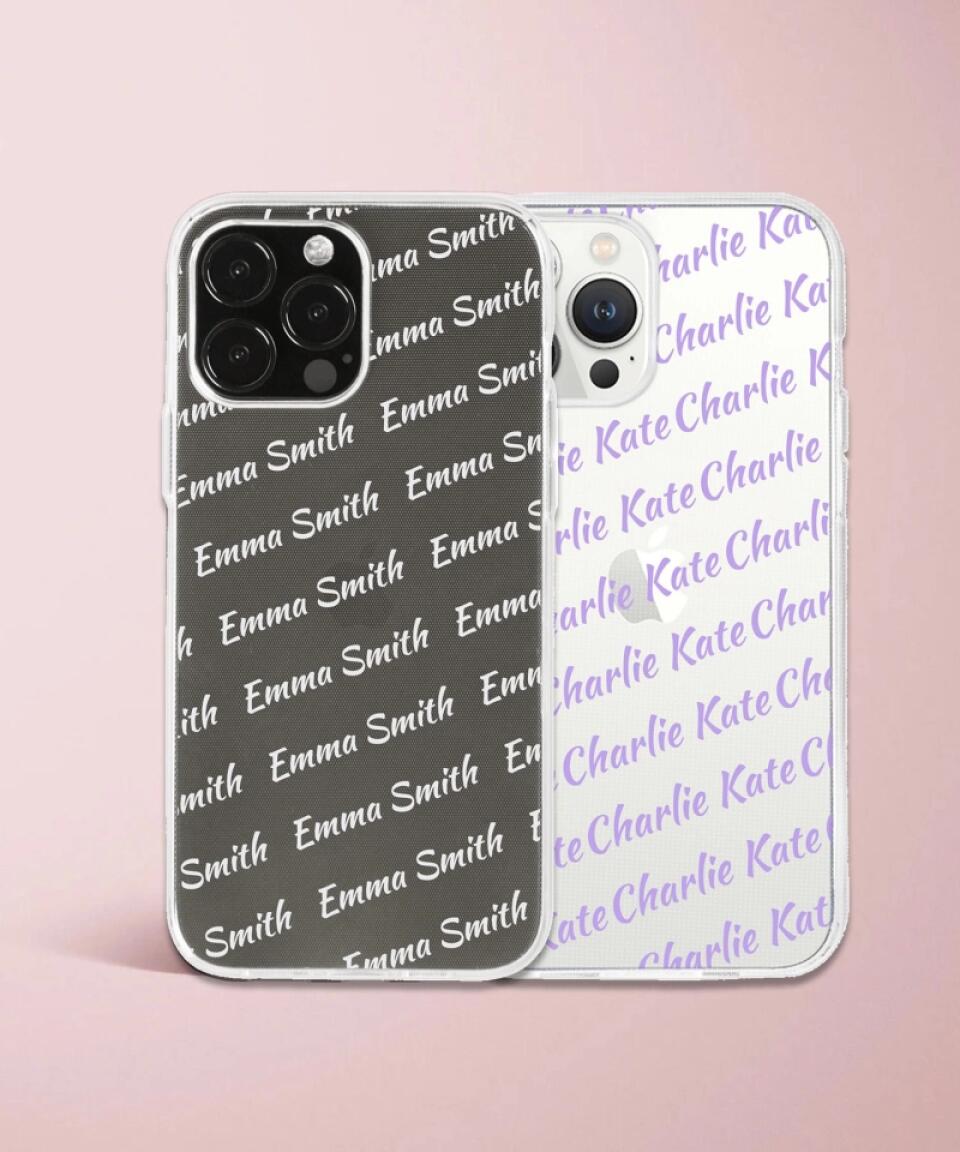 Custom Long Name Initials Clear Phone Case for iPhone, Samsung Galaxy and Google Pixel