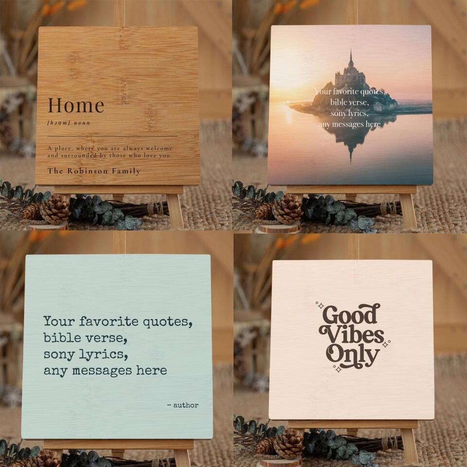 Custom Wood Signs, Personalised Quote Print on Wood Block - Square