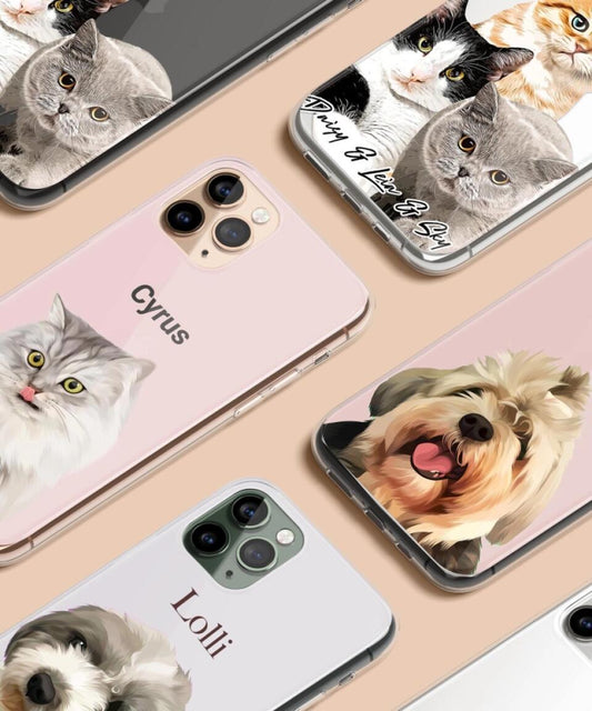 Draw Dogs or Any Pets Into Cartoon Portrait - Custom Art Pet Portrait Phone Case for iPhone, Samsung Galaxy and Google Pixel