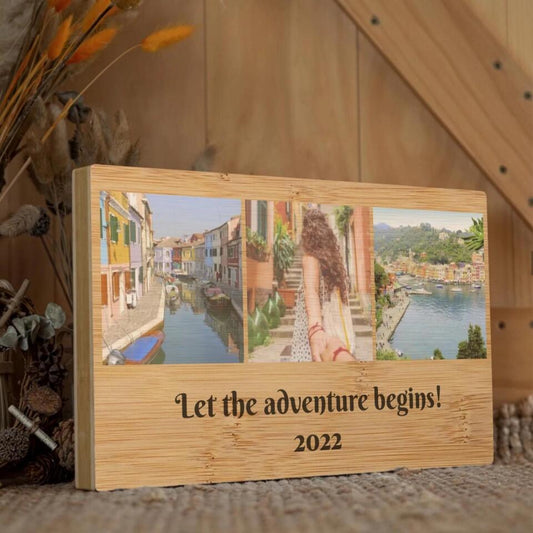 Custom Collage Photo with Text Print on Rectangle Wood Block (Pure Wood Finish)