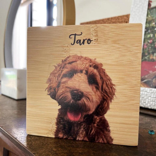 Pet Art with Background Removed - Square Wood Block (Pure Wood Finish)