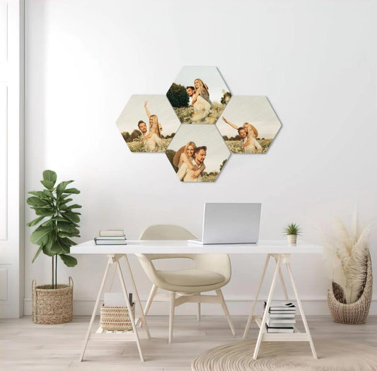 Personalised Photo on Hexagon Wood Block - Set of 4