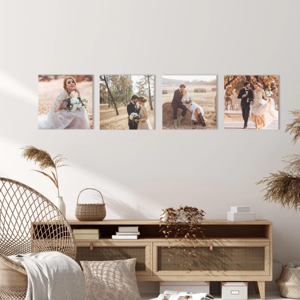 Custom Photo on Wood, Personalised Square Wooden Block - Set of 4