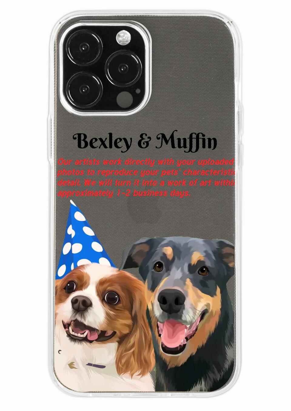 Draw Dogs or Any Pets Into Cartoon Portrait - Custom Art Pet Portrait Phone Case for iPhone, Samsung Galaxy and Google Pixel