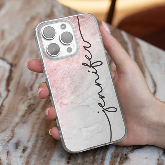 Custom Name Personalized Marble Print Case - Protective Phone Case for iPhone, Samsung Galaxy and Google Pixel