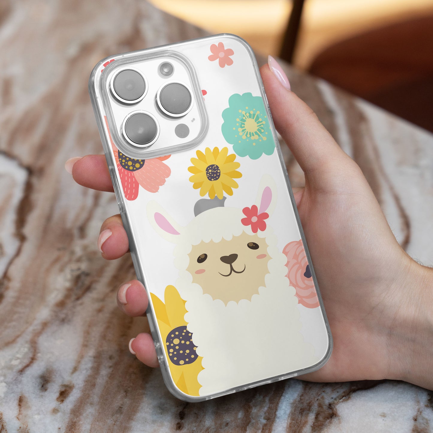 Alpaca in Flowers - Protective Phone Case for iPhone, Samsung Galaxy and Google Pixel