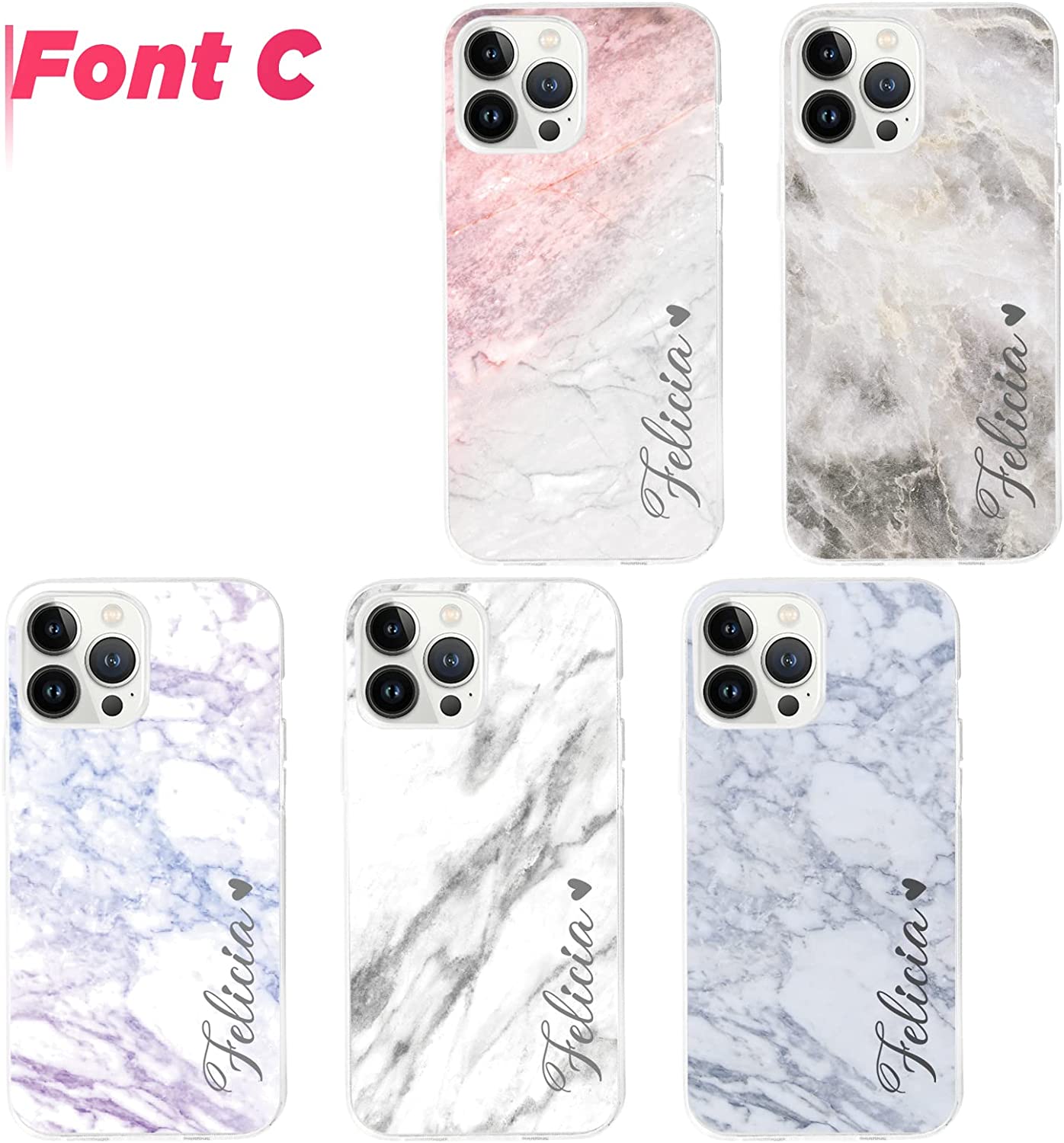 Custom Name Personalized Marble Print Case - Protective Phone Case for iPhone, Samsung Galaxy and Google Pixel